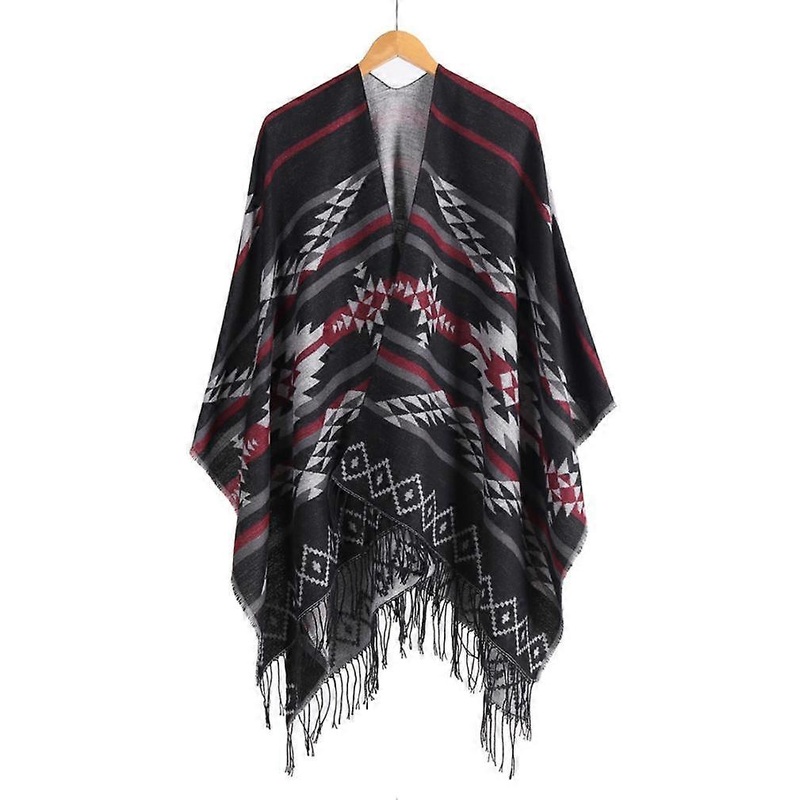 Geometric Scarf Elegant Shawl Wrap Warm Poncho with Tassel for Lady | Fruugo SG