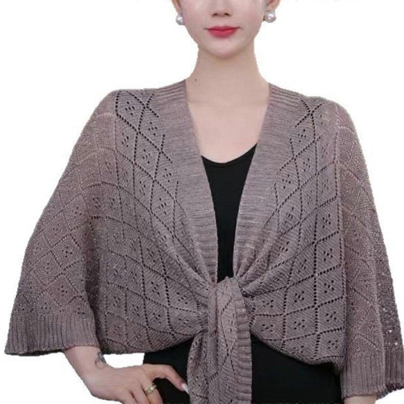 Lightweight Summer Knitted Wrap Shoulder Shawl with Openwork Design Enjoy Sun Protections and Easy Pairing  khaki | Fruugo SG