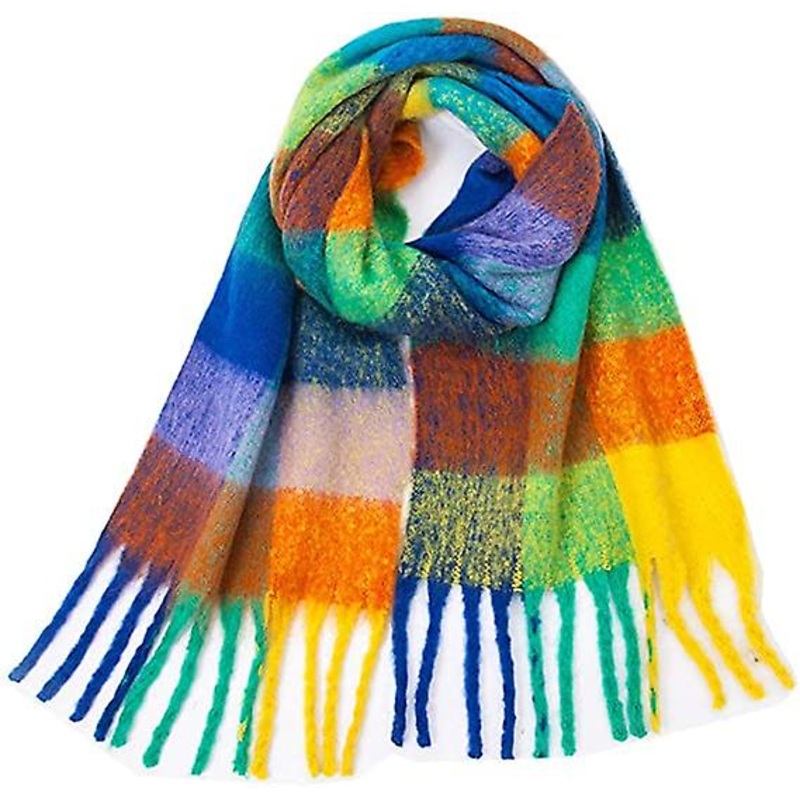 Women’s Cashmere Big Coloured Checked Scarf Winter Warm Wrap Scarf | Fruugo SG