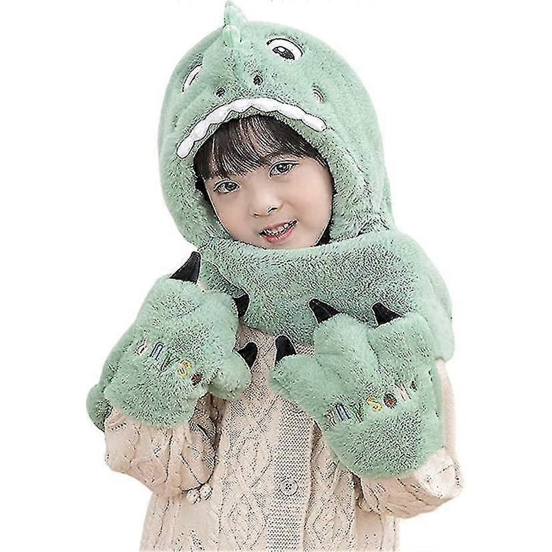 Kids Dinosaur Fleece Plush Hat Gloves Scarf 3 In 1 Set Girls Boys Winter Cute Warm Long Hoodie | Fruugo SG