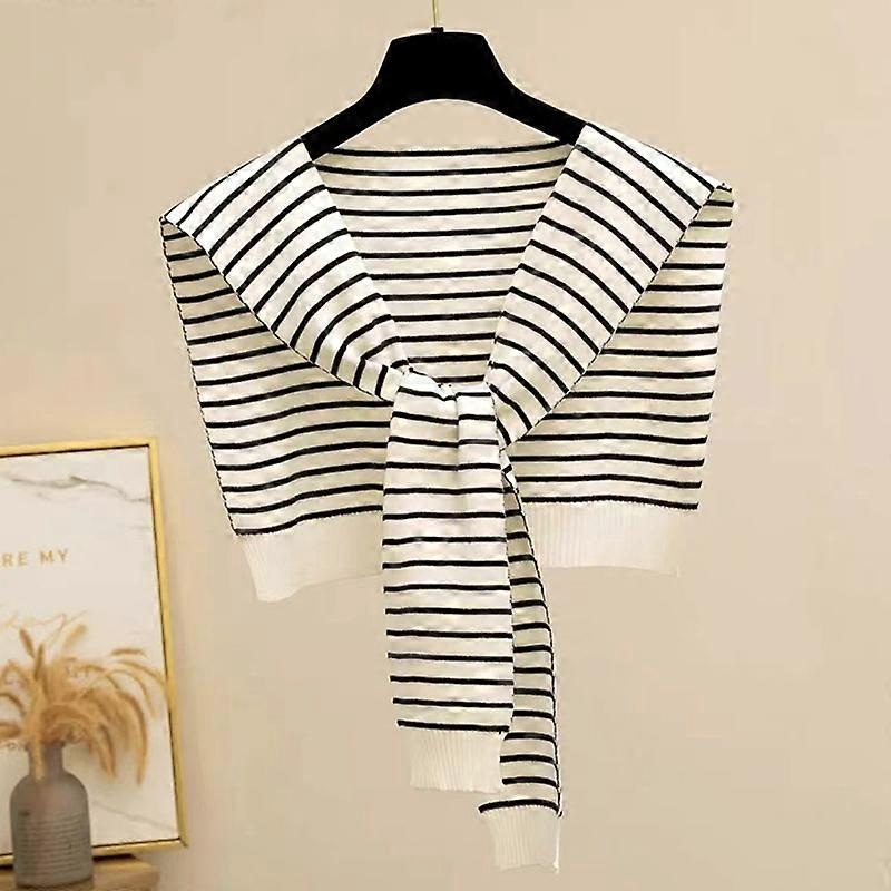 Korean Striped Knitted Warm Shawl Winter Female Blouse Shoulders Fake Collar Cape Knotted Scarf Stripe Outerwear | Fruugo SG