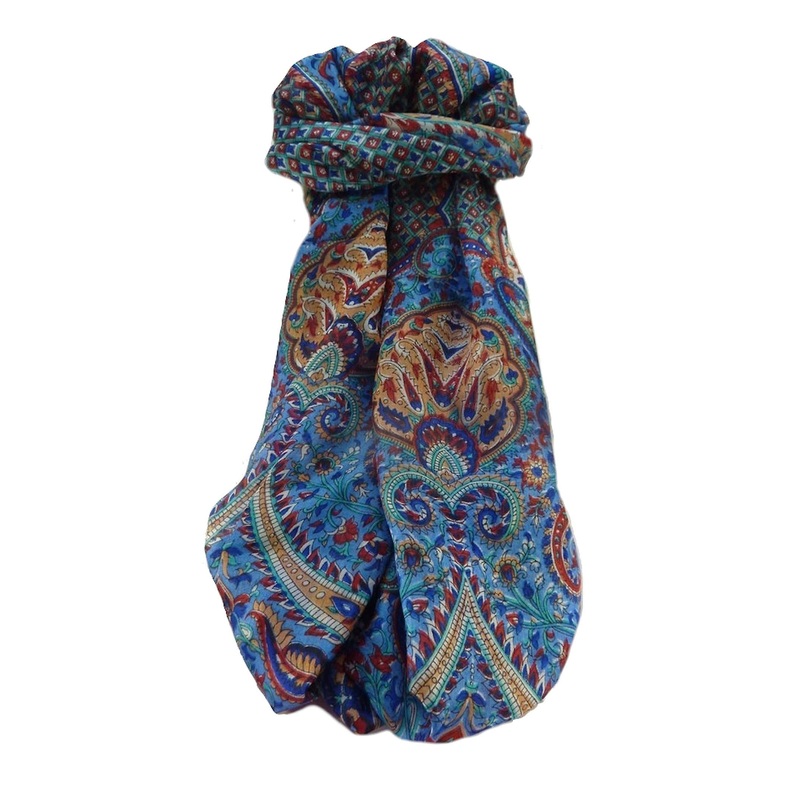 Mulberry Silk Traditional Long Scarf  Mallik Blue by Pashmina & Silk | Fruugo SG