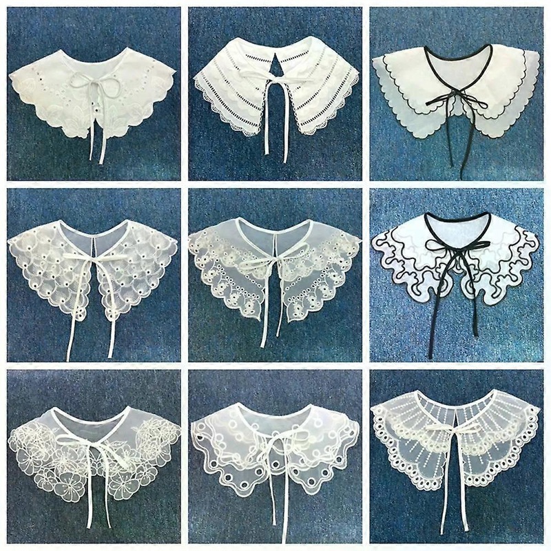 Women Girls Chiffon Lace Fake False Collar Decorative Double Layer Ruffles Embroidery Choker Blouse Shawl Bowtie | Fruugo SG