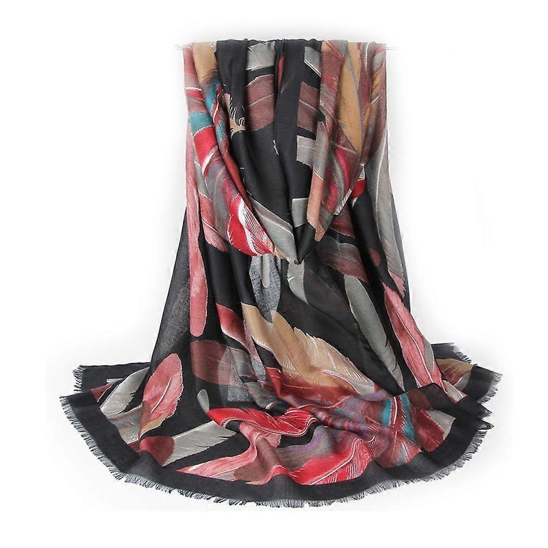 Autumn Winter Satin Scarf Warm Fashion Wraps Feather Printed Scarf for Lady | Fruugo SG