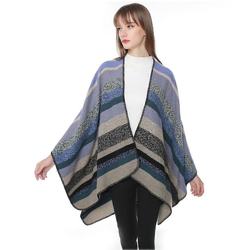 Autumn Winter Shawl Wrap Pashmina Warm Scarf Loose Cardigant with Stripes Pattern for Lady | Fruugo SG