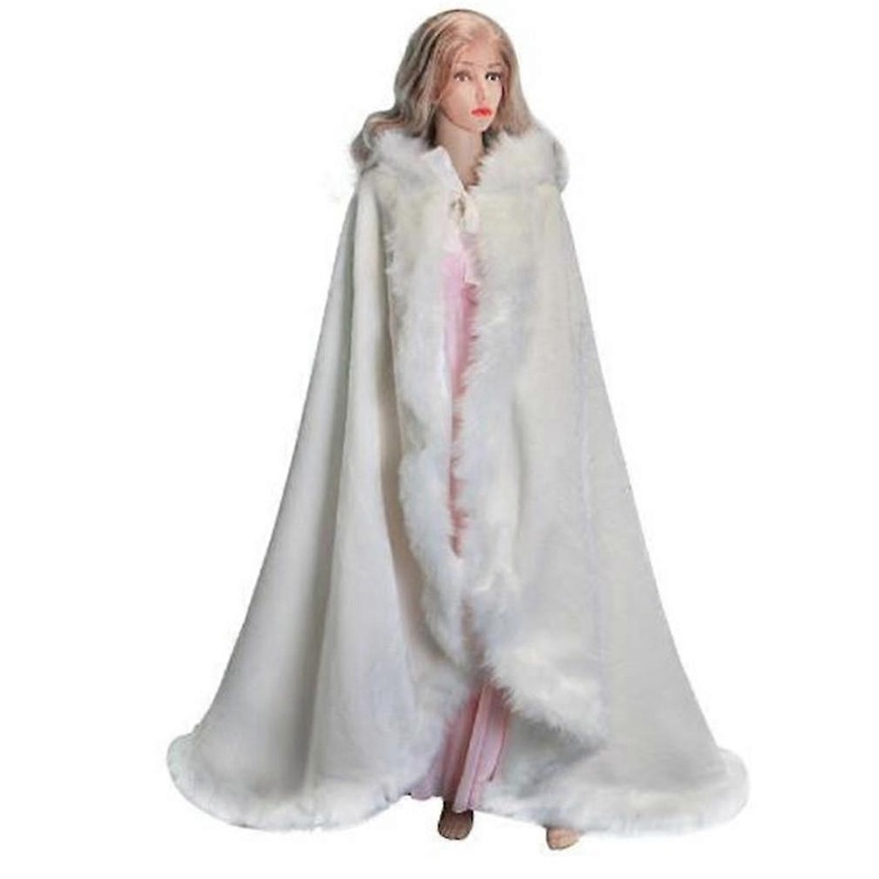 Bridal Shawl with Faux Fur Collar Wedding Cape White Long Poncho | Fruugo SG