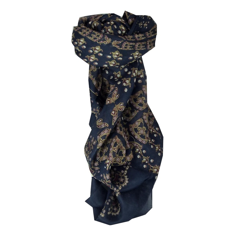 Mulberry Silk Classic Square Scarf Hiral Navy by Pashmina & Silk | Fruugo SG