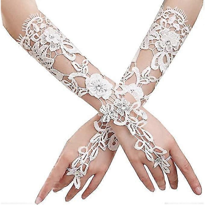 Women Formal Banquet Party Bride Pierced Lace Wedding Gloves Gift | Fruugo SG