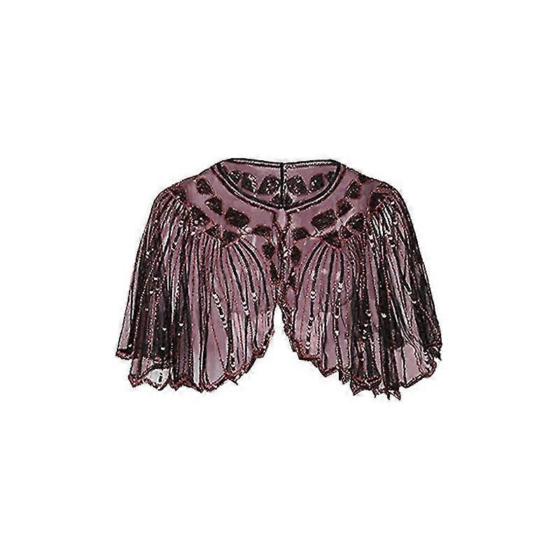 Women Vintage 1920s Sequin Mesh Shiny Scalopped Poncho Mesh Embroidery Leaf Women Party Accessories | Fruugo SG