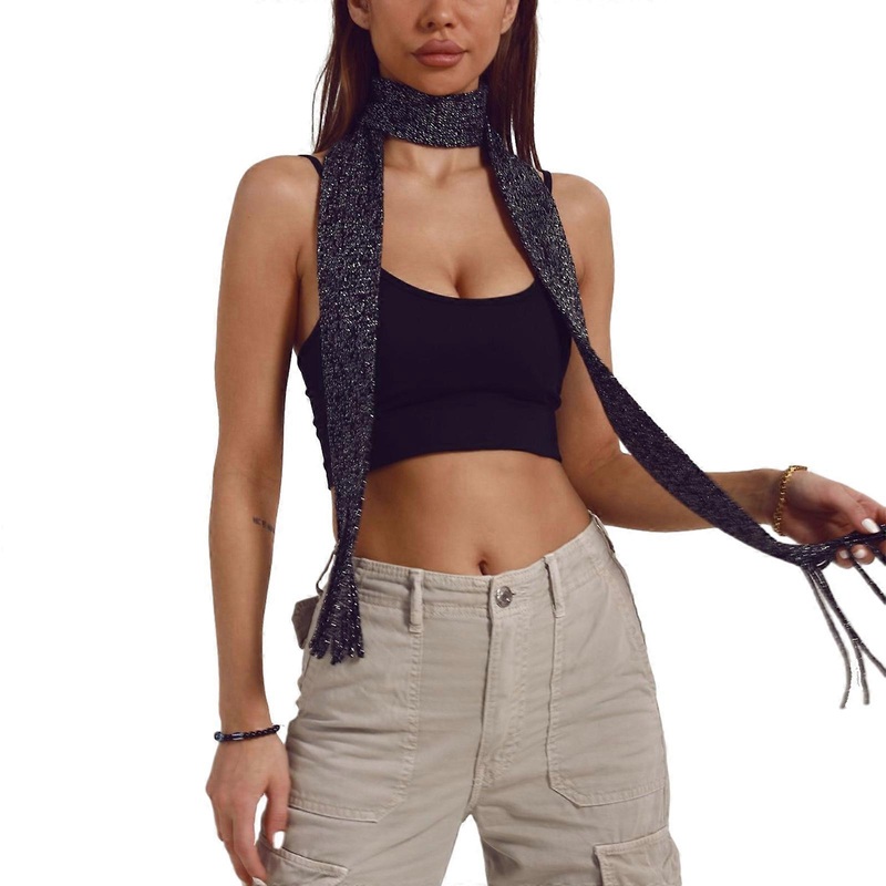 Blingbling Scarf for Women Long Skinny Belt Necktie Y2K Girls Photo Props Long Neckerchief Skinny Scarf Necktie  Navy Blue | Fruugo SG