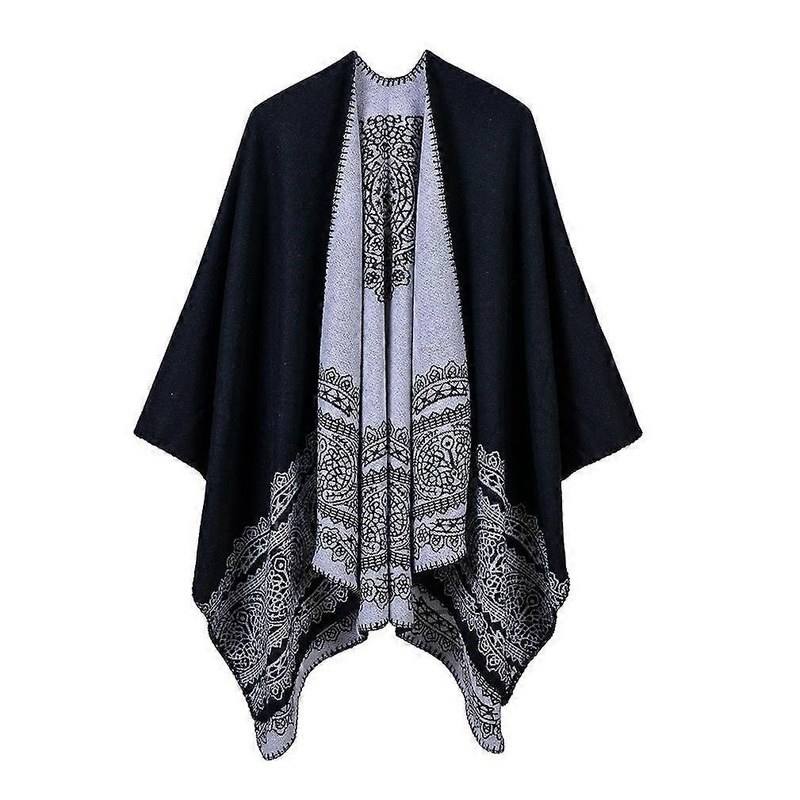 Cashmere Feel Poncho Country Style Thicken Shawl Wrap Open Front Long for Lady | Fruugo SG