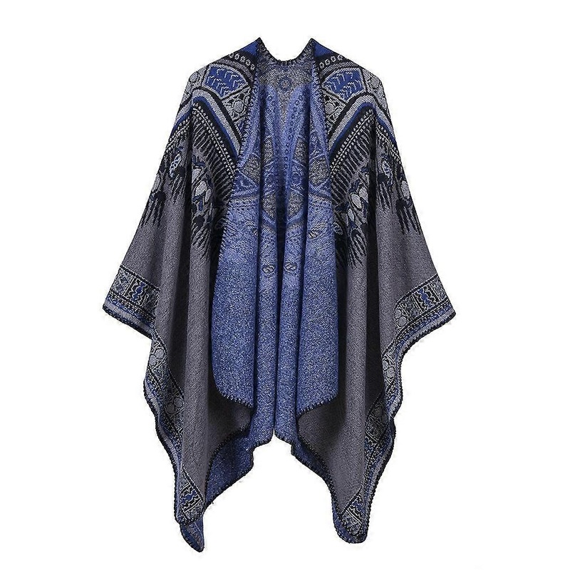 Cashmere Feel Poncho Thicken Shawl Wrap with Abstract Design for Women | Fruugo SG