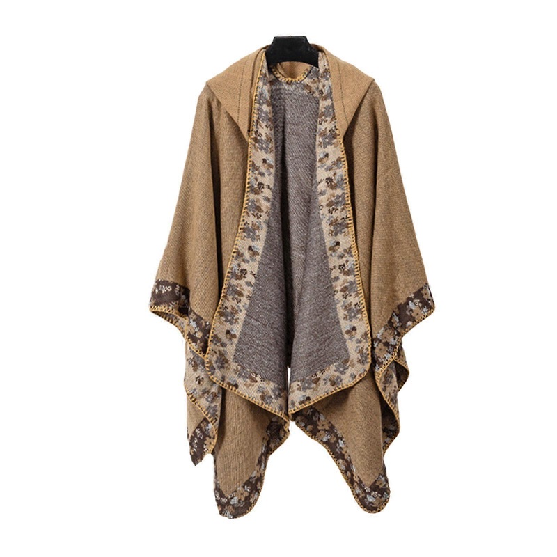 Ethnic Floral Knitted Large Shawl Wrap for Women Open Front Poncho Sweater Cardigan with Hood Oversized Blanket Cape  Camel | Fruugo SG