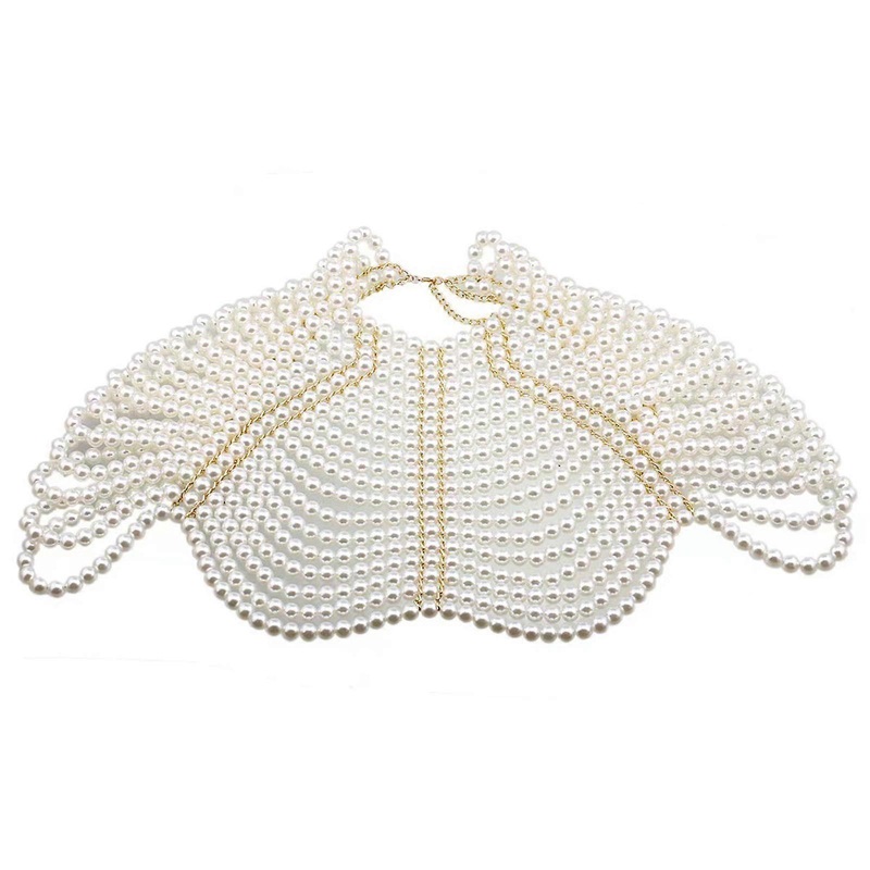 Exquisited Chest Chain Imitation Pearls Tassels Layered Necklace Shawl Beaded Body Jewelry for Elegant Evening Parties  White | Fruugo SG