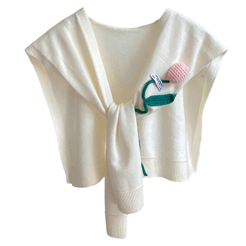 Graceful Knitted Shawl for Special Event Wrap Casual Costume Crocheted Tulips Stylish Knit Shawl Versatile Wrap  White | Fruugo SG
