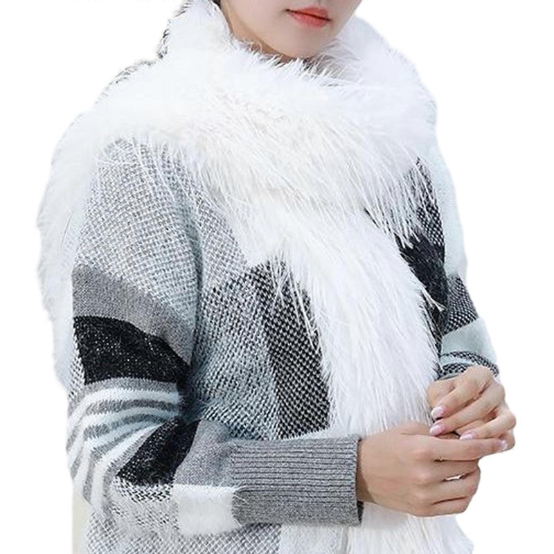 Womens Fuzzy Plush Scarf Knitted Furry Feather Long Scarf Collar Winter Warm Solid Color Scarves Shawl Wrap Streetwear  White | Fruugo SG