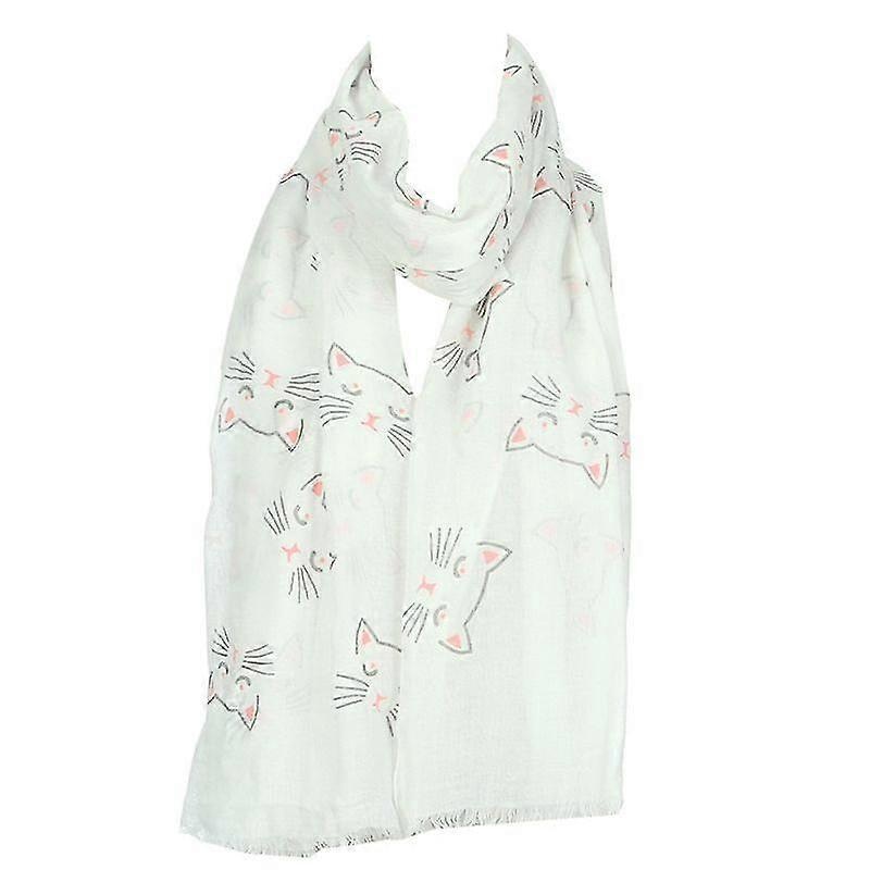 Womens Volie Thin Scarf Shawl Cute Cartoon Meow Cat Print Beach Sunscreen Wrap | Fruugo SG