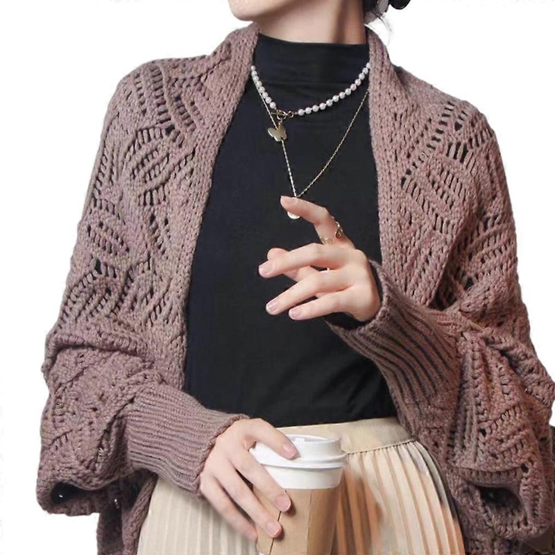 Acrylic Fibres Cardigan for Cold Winter Warm Thick Wrap Soft Scarves Cute Leaf Printed Cardigans for Ladies Girlfriend  Coffee | Fruugo SG