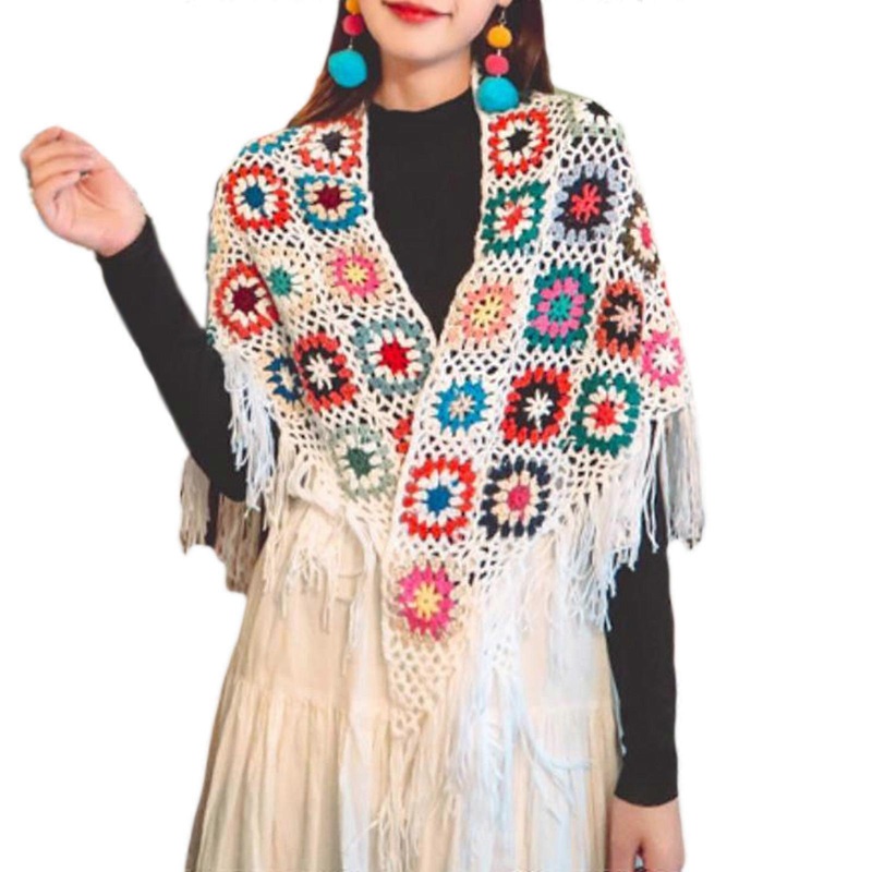 Ethnic Fringed Shawl Cloak Crocheted Cape Ponchos for Travelling Bohemian Style Cape Sweater for Women Fashion Jumpers  White | Fruugo SG