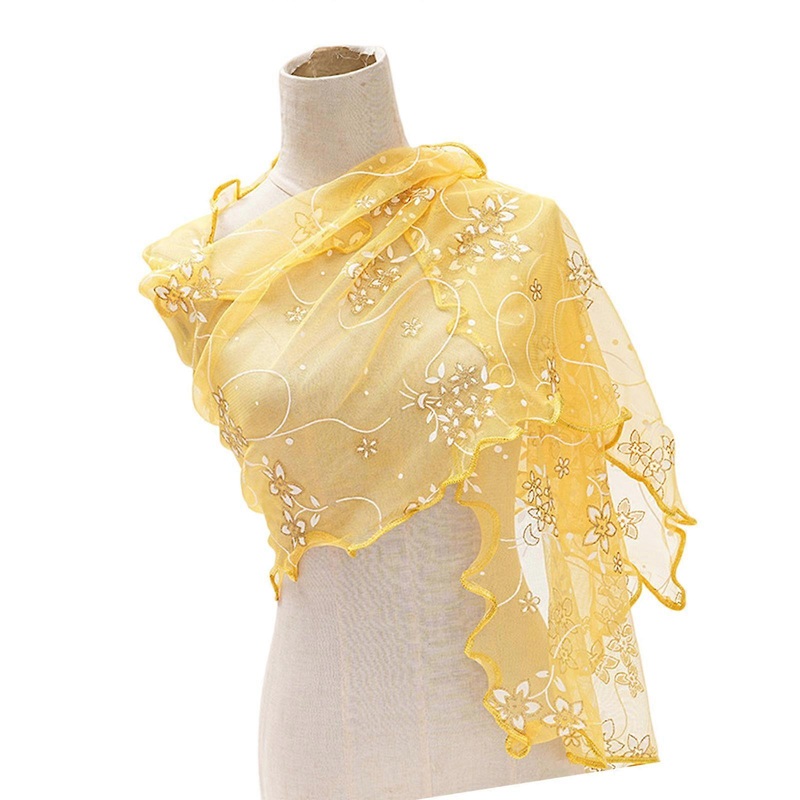 Luxury Floral Embroidered Scarf Premium Polyester Fabric Soft Wrap Style Fashion Accessory  Yellow | Fruugo SG