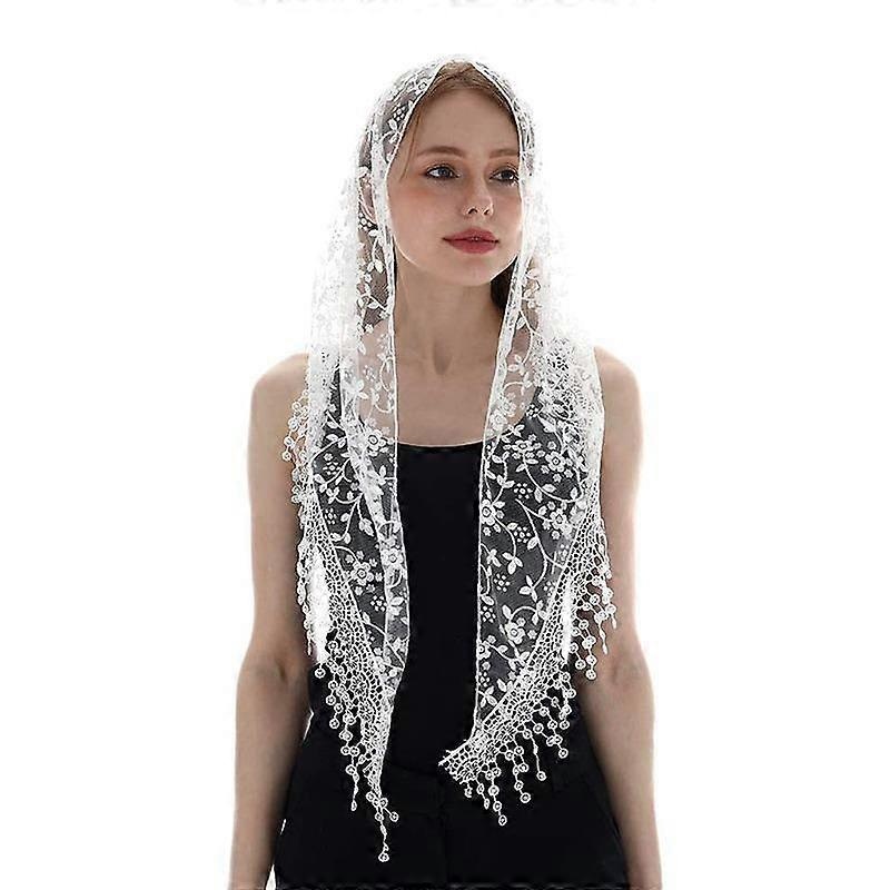 Women Lace Scarf, Sheer Floral Tassel Triangle Church Prayer Shawl Spanish Mantilla | Fruugo SG