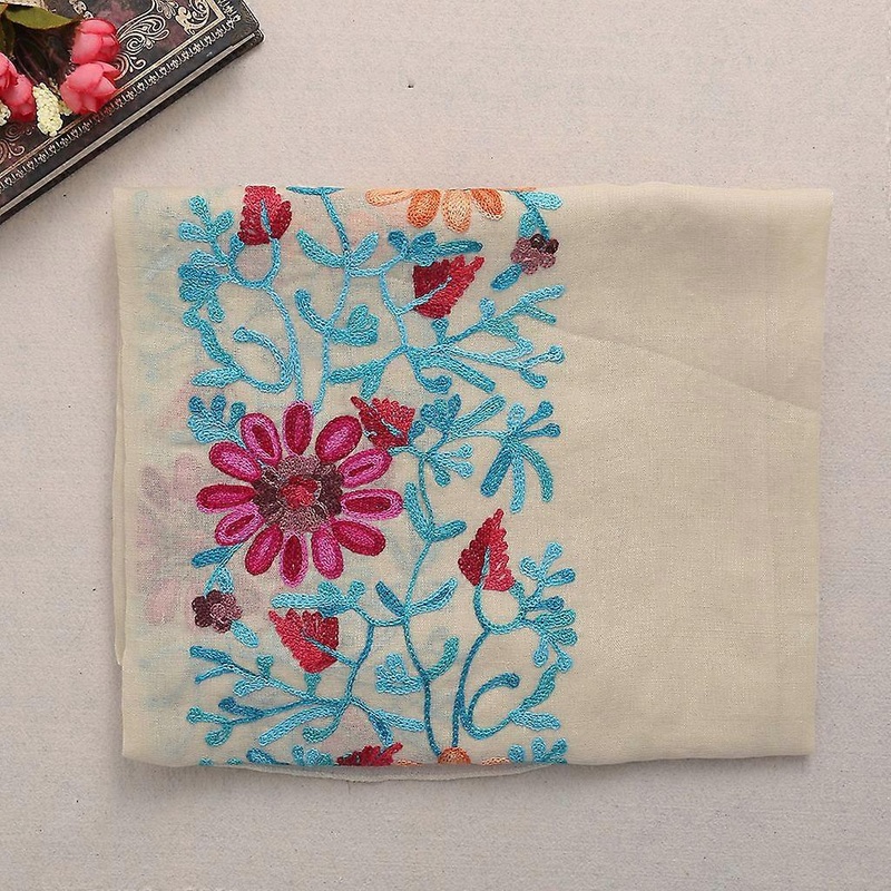 Women Large Embroidered Cotton Linen Floral Scarf Pashmina Shawl Wrap Scarves  Sky Blue | Fruugo SG