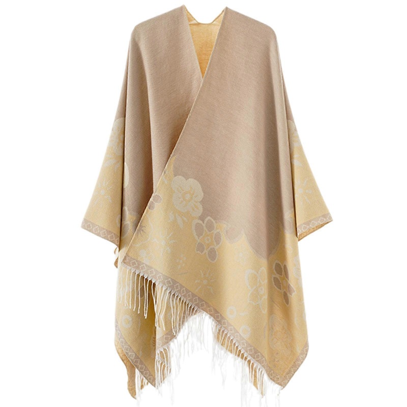 Women’s Shawl Wrap Ponchos Capes Vintage Flower Pattern Fringe Tassels Cardigan Sweater Open Front for Fall and Winter  Light Yellow | Fruugo SG