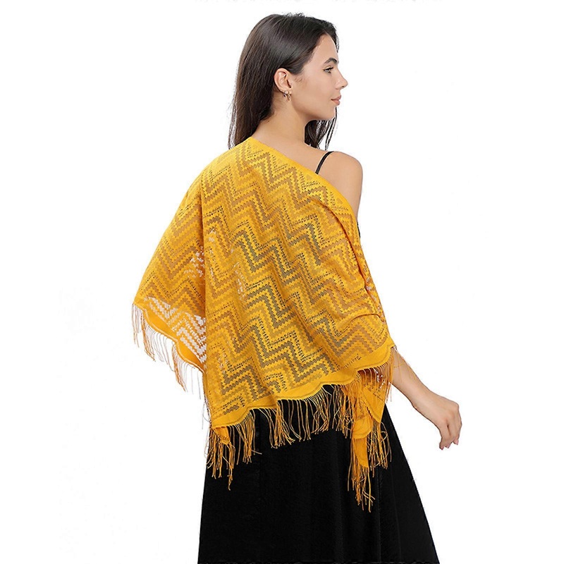 Women’s Triangle Lace Shawl with Tassels Waved Shoulder Wrap Shawl Scarf for Bridal Gowns and Evening Parties  Yellow | Fruugo SG
