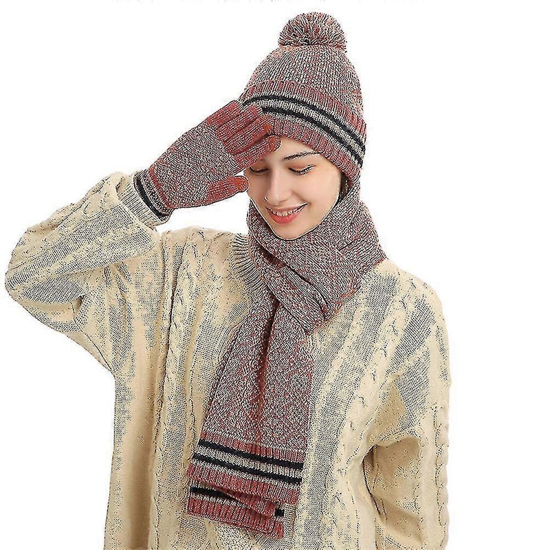 Womens Ladies 3 Pcs Winter Knit Gift Sets Beanies Scarf And Gloves Cuff Ski Hats | Fruugo SG