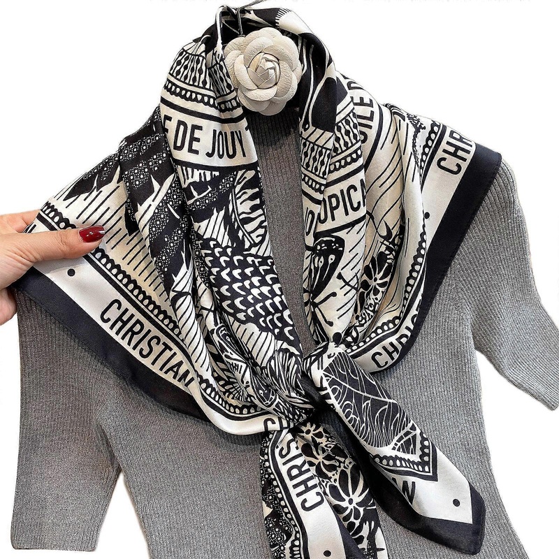 Colorful Print Silk Square Scarf Women Satin Shawl Wrap Hijab Female Hairband Wrist Luxurious Headkerchief 90x90cm  Black | Fruugo SG