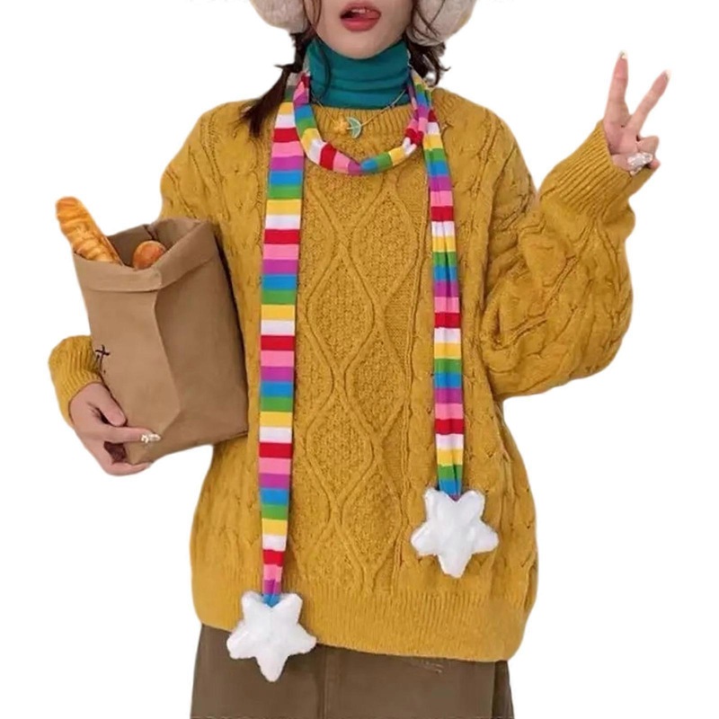 Fashion Stripe Scarf for Winter Autumn Thin Neck Scarf for Women Outfit All Matching Casual Formal Scarf with Plush Star | Fruugo SG