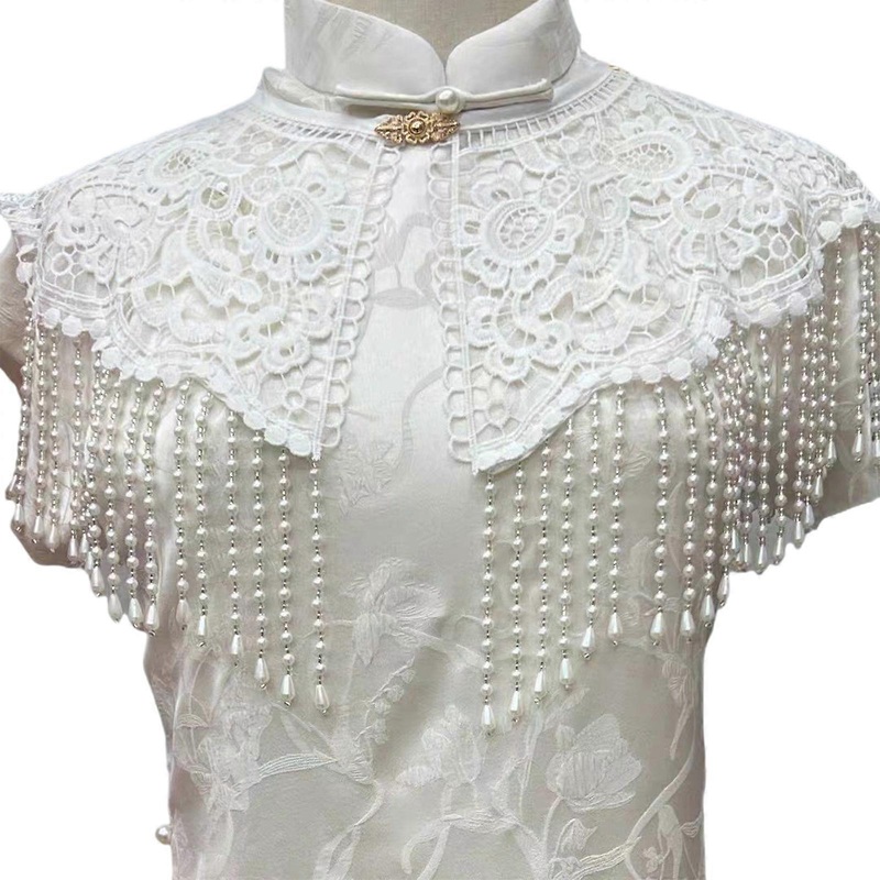 Imitation Pearls Embellished Cloud Shoulder Scarf Lightweight Polyester Blend Capelet Shawl for Festivals Daily Wear  White | Fruugo SG