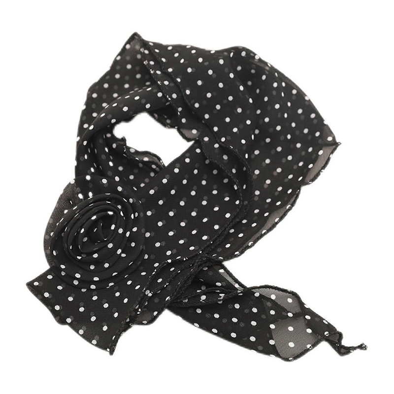 Long Narrow Neck Scarf Feature Round Dots and Rose Flower Decorative Silk Feel Neckerchief Business Meeting Scarf  Black | Fruugo SG