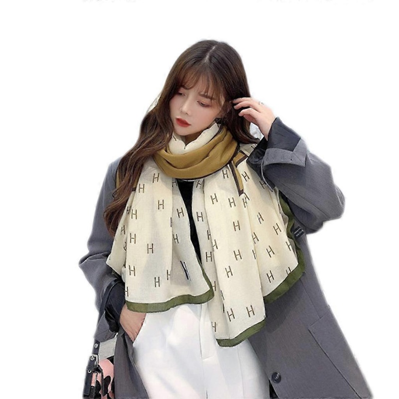 Women Autumn H Letter Print Oversized Long Scarf Contrast Color Patchwork Shawl Wrap Outdoor Travel Sunscreen Blanket  Beige | Fruugo SG