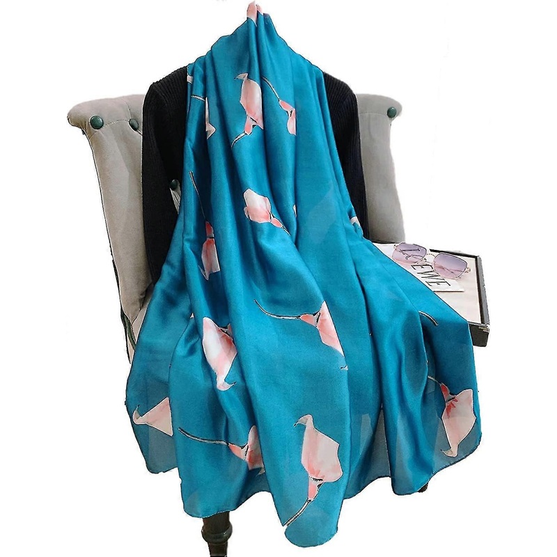 Women’s Floral Silk Olaof Scarf, Ladies Silk Scarf Blue Flowers Simple Stylish Wraps | Fruugo SG