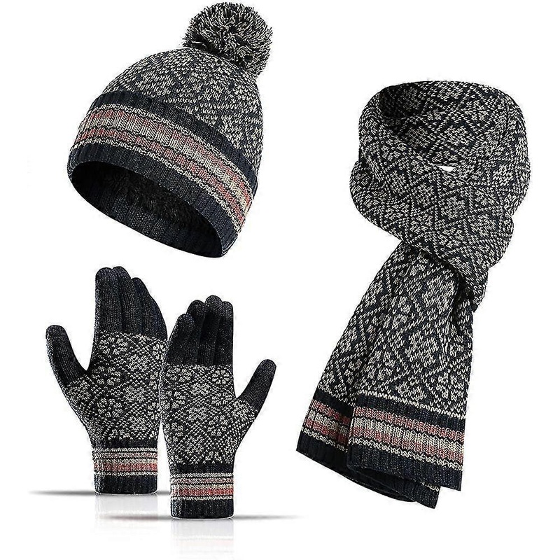 Womens Beanie Gloves Scarf Set, Winter Thermal Pom Pom Hats Mittens Neck Scarf | Fruugo SG