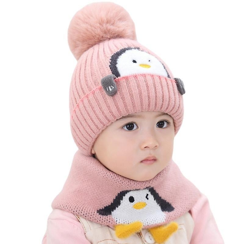 Cartoon Animal Kint Pom Pom Hat Scarf Child Cotton Inner Beanies Hat And Ring Scarves Kids Girl Boy  Winter Warm Cap 1-3t | Fruugo SG