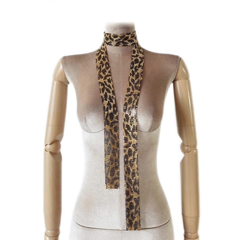 Fashionable Leopard Pattern Sequins Scarf Breathable Aluminum Mesh Neck Scarf For Evening Event Cosplay Costume Props | Fruugo SG
