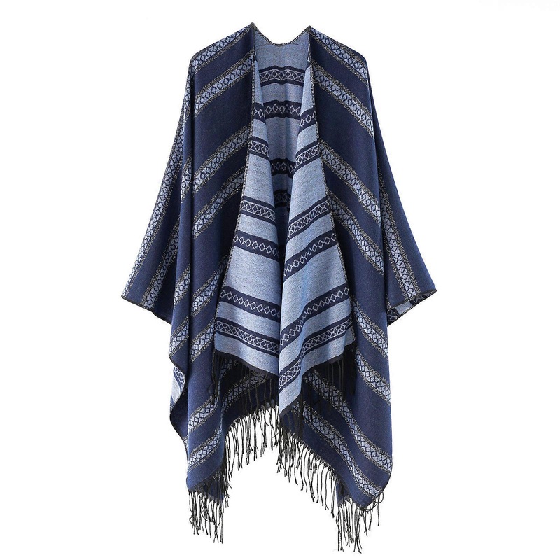 Women Striped Shawl Winter Warm Large Scarf Sweater Fringed Capelet Cashmere Feel Soft Warm Blanket  Navy Blue | Fruugo SG