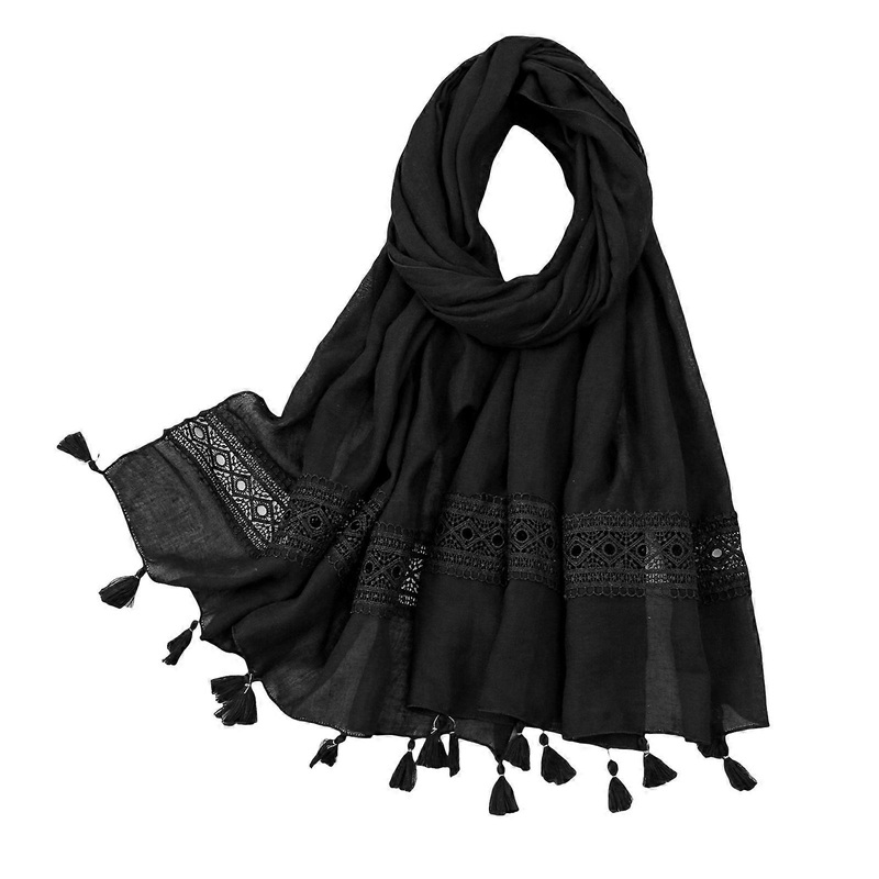 Fashionable Long Muffler Solid Color Shoulder Wrap for Women Lady Comfortable Shawl Scarf with Delicate Tassels  Black | Fruugo SG