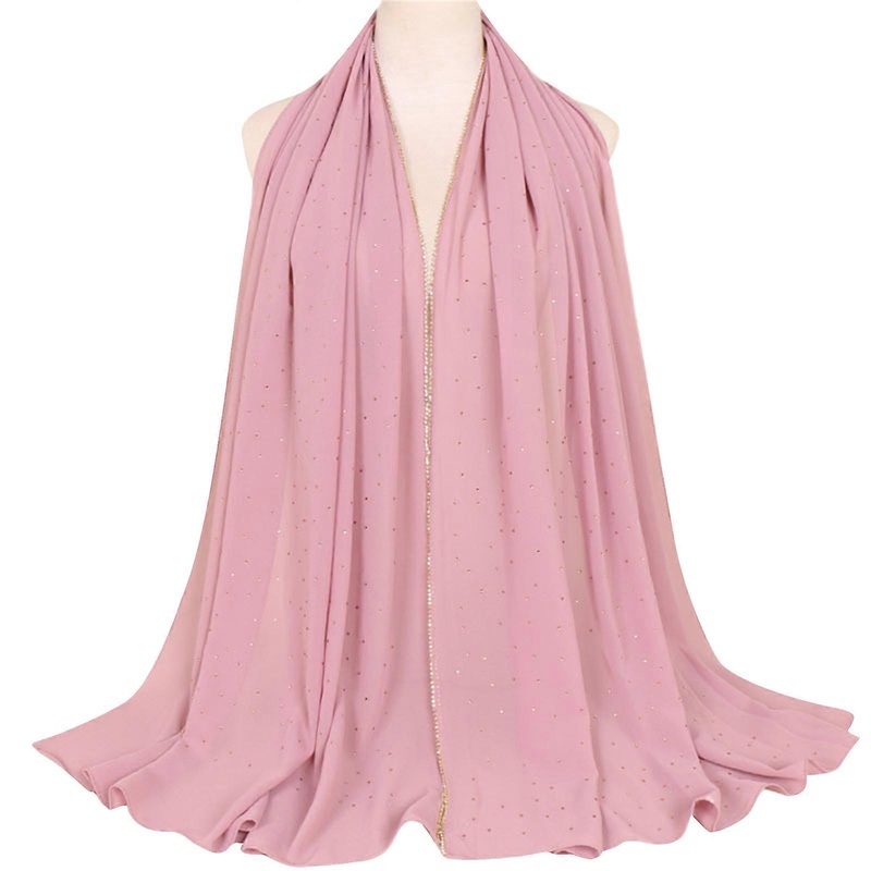 Hijab Muslims Head Scarf Solid Color Long Head Wrap Scarves Rhinestones Edge Shawls for Women Fashion Accessories  leather powder | Fruugo SG