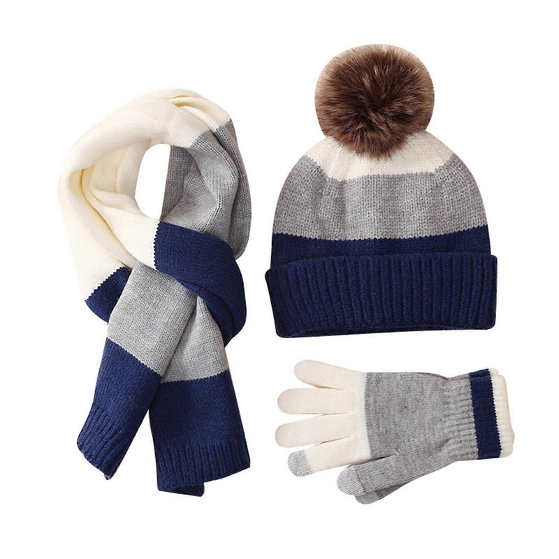 Kids Hat Scarf & Gloves Set Winter Pom Pom Hat with Gloves & Scarf Warm Knitted Beanie Hats Girls Boys Cap Gloves Scarf  blue grey  | Fruugo SG