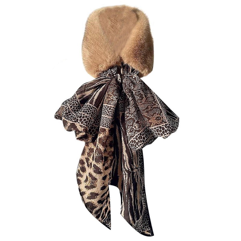 Ladies Elegant Winter Furry Plush Scarf with Unique Leopard Silk Ribbon Patchwork Designs for Winter Outdoor Activity  Camel | Fruugo SG