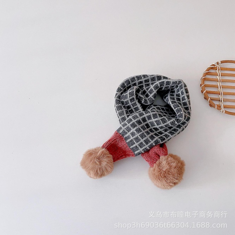 Children Windbreak Season Men And Women Knit Small Plaid Matching Color Wool Ball Thickening Warm Scarf Tide | Fruugo SG