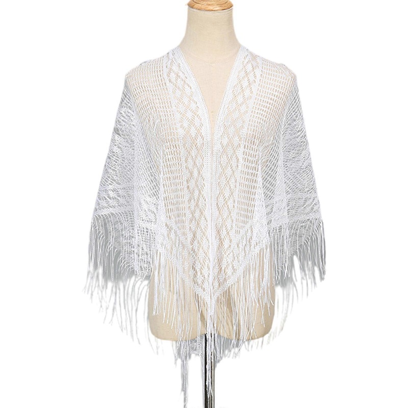 Elegant Women Shawl Shoulder Wrap for Evening Dress Lightweight Scarf Malaysia Solid Color Hollow Out Tassels Long Shawl  White | Fruugo SG