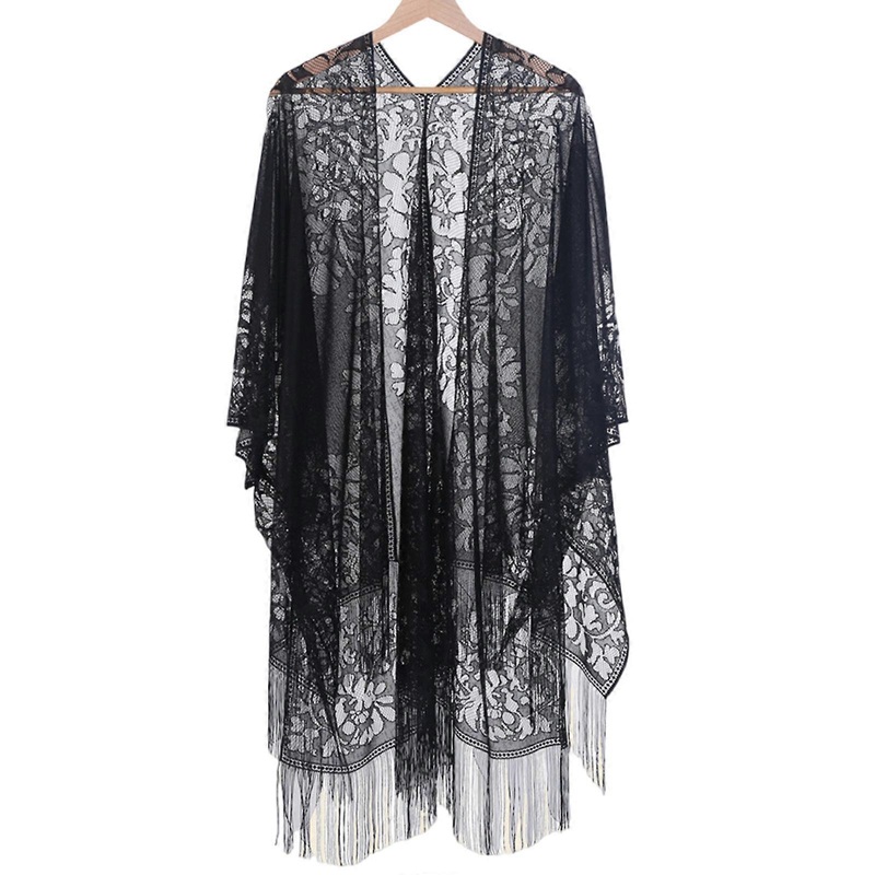 Elegant Women Shawl Wrap for Evening Dress Solid Color Beach Vacation Cardigan Hollowed Tassels Long Shawl  Black | Fruugo SG
