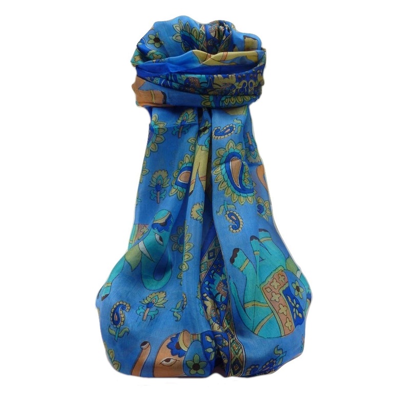 Mulberry Silk Traditional Long Scarf  Qamar French Blue by Pashmina & Silk | Fruugo SG