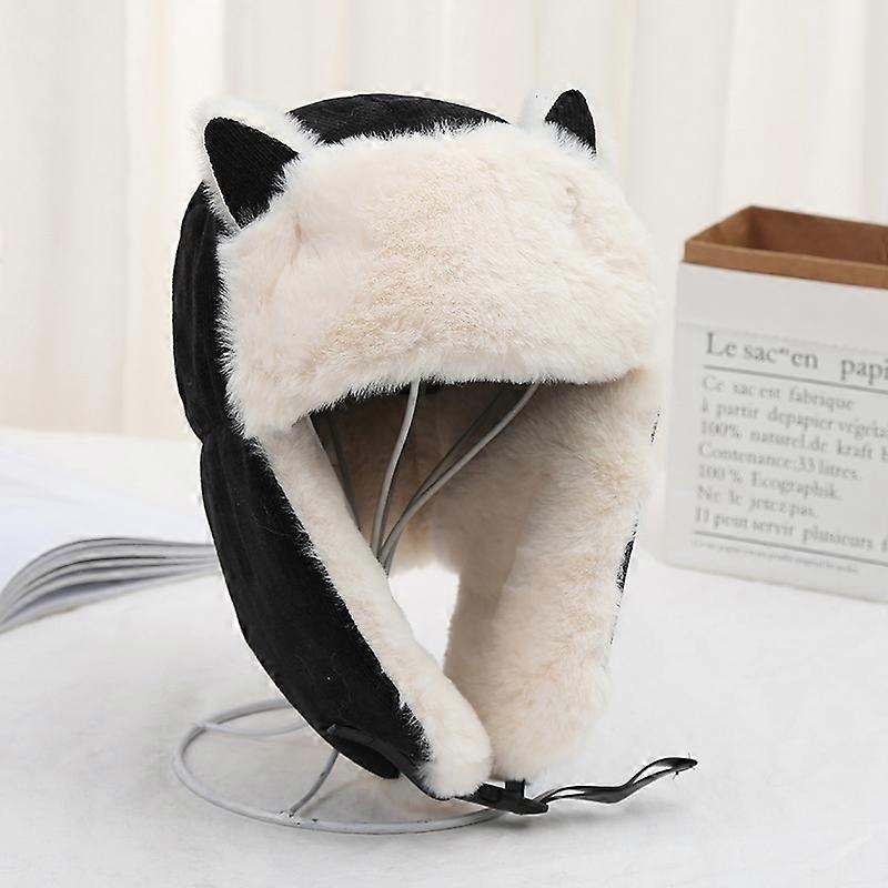 ZK-Piece Set Women’s Warm Earmuffs Winter Cold Warm Cotton Hat Cat Ear Hats (Black) | Fruugo SG