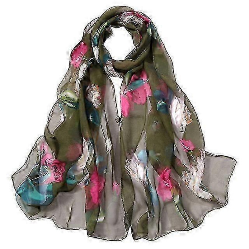 30# Chiffon Florak Print Scarves Silk Scarf Fashion Women Roses Printing Long Soft Wrap Scarf Simulation Silk Shawl Beach Scarf | Fruugo SG