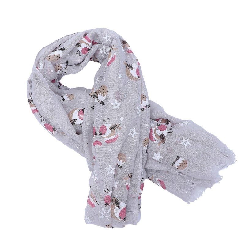 Ladies Scarves Christmas Snowflake Bird Pattern Rectangular Winter Wear Soft Scarf For Women 70x180cm Grey Polyester 1Set | Fruugo SG